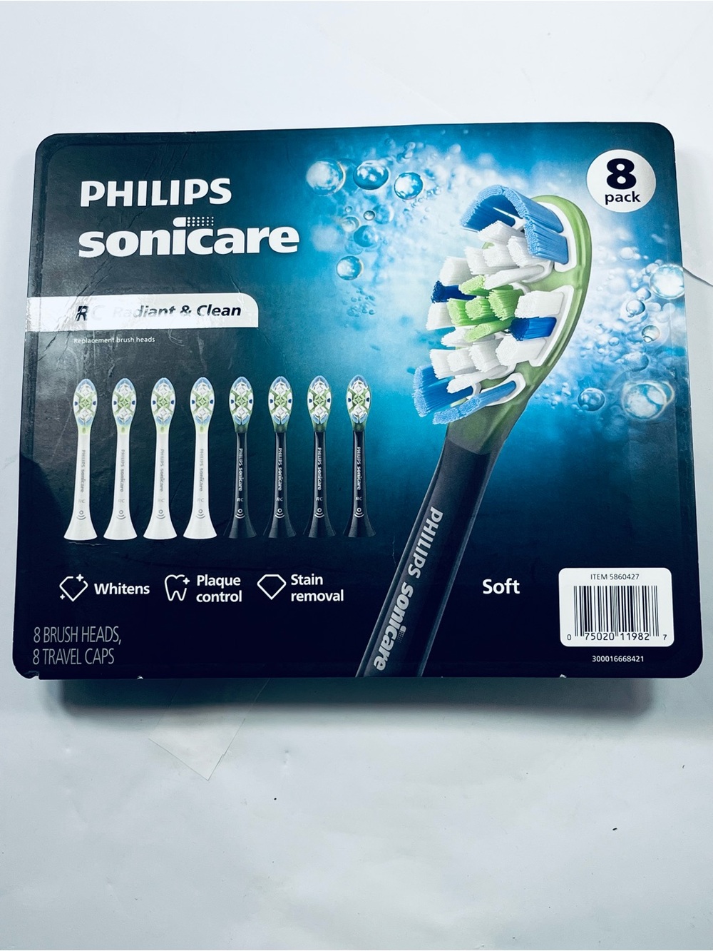 Philips Sonicare 8 Soft Replacement Brush Heads & 8 Travel Caps NEW